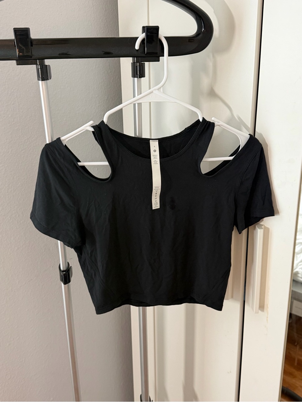 lululemon athletica Black Cold-Shoulder Crop Tee